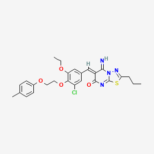 molecular formula C26H27ClN4O4S B11650845 (6Z)-6-{3-chloro-5-ethoxy-4-[2-(4-methylphenoxy)ethoxy]benzylidene}-5-imino-2-propyl-5,6-dihydro-7H-[1,3,4]thiadiazolo[3,2-a]pyrimidin-7-one 