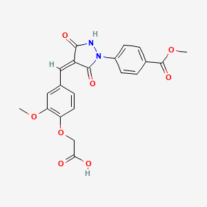 molecular formula C21H18N2O8 B11650859 {2-methoxy-4-[(Z)-{1-[4-(methoxycarbonyl)phenyl]-3,5-dioxopyrazolidin-4-ylidene}methyl]phenoxy}acetic acid 