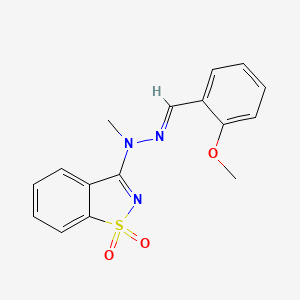 molecular formula C16H15N3O3S B11650868 3-[(2E)-2-(2-methoxybenzylidene)-1-methylhydrazinyl]-1,2-benzothiazole 1,1-dioxide 