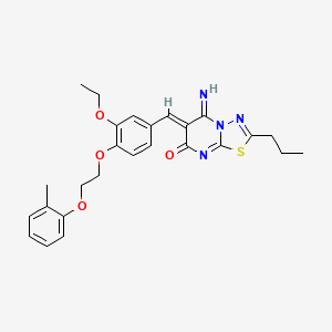 molecular formula C26H28N4O4S B11650879 (6Z)-6-({3-Ethoxy-4-[2-(2-methylphenoxy)ethoxy]phenyl}methylidene)-5-imino-2-propyl-5H,6H,7H-[1,3,4]thiadiazolo[3,2-A]pyrimidin-7-one 