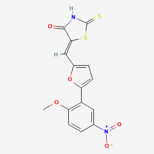 molecular formula C15H10N2O5S2 B11650908 (5Z)-5-{[5-(2-Methoxy-5-nitrophenyl)furan-2-YL]methylidene}-2-sulfanylidene-1,3-thiazolidin-4-one 