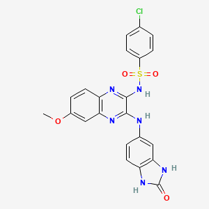 molecular formula C22H17ClN6O4S B11650916 4-chloro-N-{6-methoxy-3-[(2-oxo-2,3-dihydro-1H-benzimidazol-5-yl)amino]quinoxalin-2-yl}benzenesulfonamide 