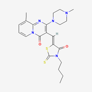 molecular formula C22H27N5O2S2 B11650992 3-[(Z)-(3-Butyl-4-oxo-2-thioxo-1,3-thiazolidin-5-ylidene)methyl]-9-methyl-2-(4-methyl-1-piperazinyl)-4H-pyrido[1,2-A]pyrimidin-4-one CAS No. 361996-63-6