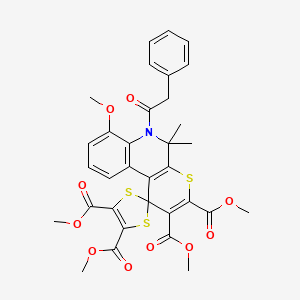 molecular formula C33H31NO10S3 B11651046 Tetramethyl 7'-methoxy-5',5'-dimethyl-6'-(phenylacetyl)-5',6'-dihydrospiro[1,3-dithiole-2,1'-thiopyrano[2,3-c]quinoline]-2',3',4,5-tetracarboxylate 