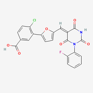 molecular formula C22H12ClFN2O6 B11651053 4-chloro-3-(5-{(Z)-[1-(2-fluorophenyl)-4-hydroxy-2,6-dioxo-1,6-dihydropyrimidin-5(2H)-ylidene]methyl}furan-2-yl)benzoic acid 