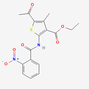 molecular formula C17H16N2O6S B11651079 Ethyl 5-acetyl-4-methyl-2-{[(2-nitrophenyl)carbonyl]amino}thiophene-3-carboxylate 