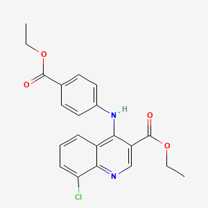 molecular formula C21H19ClN2O4 B11651089 Ethyl 8-chloro-4-{[4-(ethoxycarbonyl)phenyl]amino}quinoline-3-carboxylate 