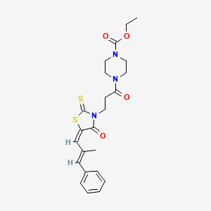 molecular formula C23H27N3O4S2 B11651184 ethyl 4-(3-{(5E)-5-[(2E)-2-methyl-3-phenylprop-2-en-1-ylidene]-4-oxo-2-thioxo-1,3-thiazolidin-3-yl}propanoyl)piperazine-1-carboxylate 