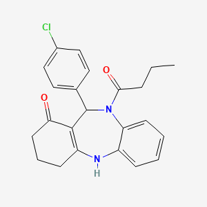 molecular formula C23H23ClN2O2 B11651273 10-butanoyl-11-(4-chlorophenyl)-2,3,4,5,10,11-hexahydro-1H-dibenzo[b,e][1,4]diazepin-1-one 