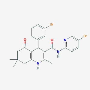 molecular formula C24H23Br2N3O2 B11651286 4-(3-Bromophenyl)-N-(5-bromo-2-pyridinyl)-2,7,7-trimethyl-5-oxo-1,4,5,6,7,8-hexahydro-3-quinolinecarboxamide 