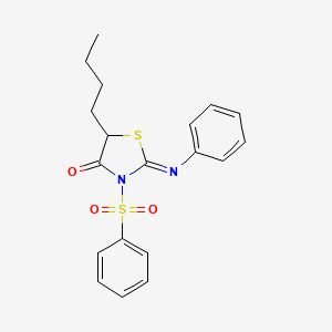 molecular formula C19H20N2O3S2 B11651324 (2E)-5-butyl-2-(phenylimino)-3-(phenylsulfonyl)-1,3-thiazolidin-4-one 