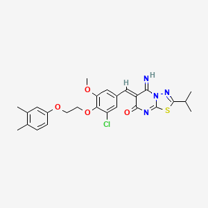 molecular formula C26H27ClN4O4S B11651334 (6Z)-6-{3-chloro-4-[2-(3,4-dimethylphenoxy)ethoxy]-5-methoxybenzylidene}-5-imino-2-(propan-2-yl)-5,6-dihydro-7H-[1,3,4]thiadiazolo[3,2-a]pyrimidin-7-one 