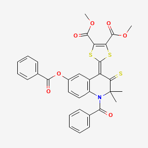 molecular formula C32H25NO7S3 B11651354 dimethyl 2-[2,2-dimethyl-1-(phenylcarbonyl)-6-[(phenylcarbonyl)oxy]-3-thioxo-2,3-dihydroquinolin-4(1H)-ylidene]-1,3-dithiole-4,5-dicarboxylate 