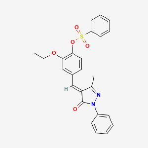 molecular formula C25H22N2O5S B11651366 2-ethoxy-4-[(E)-(3-methyl-5-oxo-1-phenyl-1,5-dihydro-4H-pyrazol-4-ylidene)methyl]phenyl benzenesulfonate 