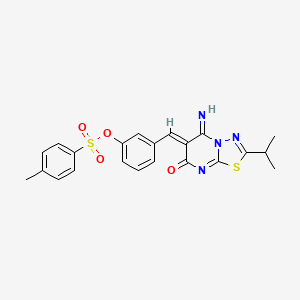 molecular formula C22H20N4O4S2 B11651372 3-{(Z)-[5-imino-7-oxo-2-(propan-2-yl)-5H-[1,3,4]thiadiazolo[3,2-a]pyrimidin-6(7H)-ylidene]methyl}phenyl 4-methylbenzenesulfonate 