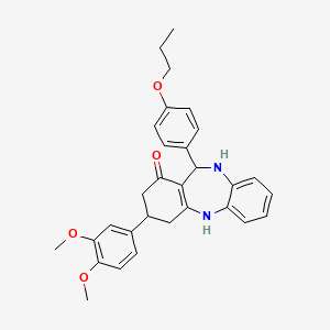 molecular formula C30H32N2O4 B11651466 3-(3,4-dimethoxyphenyl)-11-(4-propoxyphenyl)-2,3,4,5,10,11-hexahydro-1H-dibenzo[b,e][1,4]diazepin-1-one 