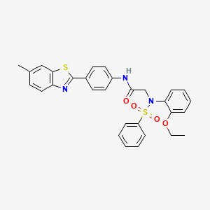 molecular formula C30H27N3O4S2 B11651518 2-[N-(2-Ethoxyphenyl)benzenesulfonamido]-N-[4-(6-methyl-1,3-benzothiazol-2-YL)phenyl]acetamide 