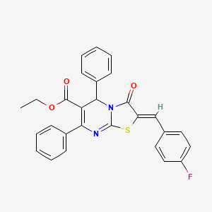 molecular formula C28H21FN2O3S B11651529 ethyl (2Z)-2-(4-fluorobenzylidene)-3-oxo-5,7-diphenyl-2,3-dihydro-5H-[1,3]thiazolo[3,2-a]pyrimidine-6-carboxylate 