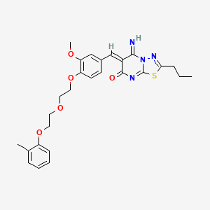 molecular formula C27H30N4O5S B11651545 (6Z)-5-imino-6-(3-methoxy-4-{2-[2-(2-methylphenoxy)ethoxy]ethoxy}benzylidene)-2-propyl-5,6-dihydro-7H-[1,3,4]thiadiazolo[3,2-a]pyrimidin-7-one 