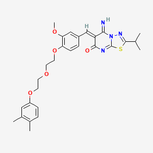 molecular formula C28H32N4O5S B11651593 (6Z)-6-(4-{2-[2-(3,4-dimethylphenoxy)ethoxy]ethoxy}-3-methoxybenzylidene)-5-imino-2-(propan-2-yl)-5,6-dihydro-7H-[1,3,4]thiadiazolo[3,2-a]pyrimidin-7-one 