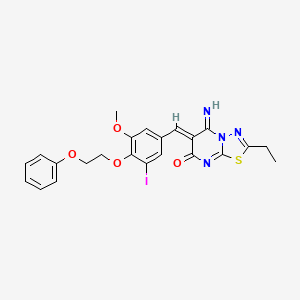 molecular formula C23H21IN4O4S B11651643 (6Z)-2-ethyl-5-imino-6-[3-iodo-5-methoxy-4-(2-phenoxyethoxy)benzylidene]-5,6-dihydro-7H-[1,3,4]thiadiazolo[3,2-a]pyrimidin-7-one 