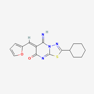 molecular formula C16H16N4O2S B11651651 (6Z)-2-cyclohexyl-6-(furan-2-ylmethylidene)-5-imino-5,6-dihydro-7H-[1,3,4]thiadiazolo[3,2-a]pyrimidin-7-one 