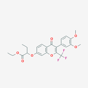 molecular formula C24H23F3O7 B11651688 ethyl 2-{[3-(3,4-dimethoxyphenyl)-4-oxo-2-(trifluoromethyl)-4H-chromen-7-yl]oxy}butanoate 