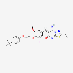 molecular formula C27H29IN4O4S B11651748 (6Z)-6-{4-[2-(4-tert-butylphenoxy)ethoxy]-3-iodo-5-methoxybenzylidene}-2-ethyl-5-imino-5,6-dihydro-7H-[1,3,4]thiadiazolo[3,2-a]pyrimidin-7-one 