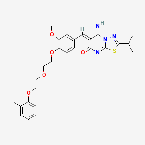 (6Z)-5-imino-6-(3-methoxy-4-{2-[2-(2-methylphenoxy)ethoxy]ethoxy}benzylidene)-2-(propan-2-yl)-5,6-dihydro-7H-[1,3,4]thiadiazolo[3,2-a]pyrimidin-7-one