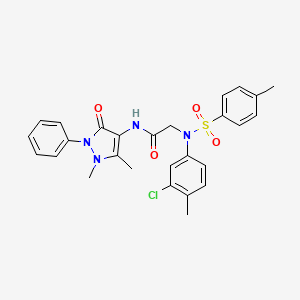 molecular formula C27H27ClN4O4S B11651790 2-[N-(3-Chloro-4-methylphenyl)4-methylbenzenesulfonamido]-N-(1,5-dimethyl-3-oxo-2-phenyl-2,3-dihydro-1H-pyrazol-4-YL)acetamide 