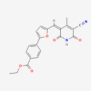 molecular formula C21H16N2O5 B11651812 4-[5-(5-Cyano-2-hydroxy-4-methyl-6-oxo-6H-pyridin-3-ylidenemethyl)-furan-2-yl]-benzoic acid ethyl ester 