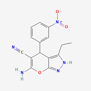 6-Amino-3-ethyl-4-(3-nitrophenyl)-1,4-dihydropyrano[2,3-c]pyrazole-5-carbonitrile