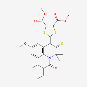 molecular formula C25H29NO6S3 B11651884 dimethyl 2-[1-(2-ethylbutanoyl)-6-methoxy-2,2-dimethyl-3-thioxo-2,3-dihydroquinolin-4(1H)-ylidene]-1,3-dithiole-4,5-dicarboxylate 