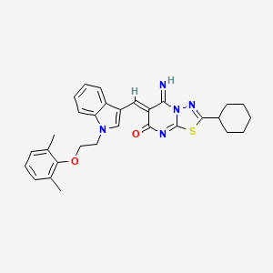 molecular formula C30H31N5O2S B11651929 (6Z)-2-cyclohexyl-6-({1-[2-(2,6-dimethylphenoxy)ethyl]-1H-indol-3-yl}methylidene)-5-imino-5,6-dihydro-7H-[1,3,4]thiadiazolo[3,2-a]pyrimidin-7-one 