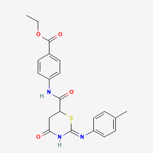 molecular formula C21H21N3O4S B11651949 ethyl 4-[({2-[(4-methylphenyl)amino]-4-oxo-5,6-dihydro-4H-1,3-thiazin-6-yl}carbonyl)amino]benzoate 