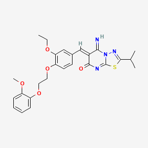 molecular formula C26H28N4O5S B11651961 (6Z)-6-{3-ethoxy-4-[2-(2-methoxyphenoxy)ethoxy]benzylidene}-5-imino-2-(propan-2-yl)-5,6-dihydro-7H-[1,3,4]thiadiazolo[3,2-a]pyrimidin-7-one 