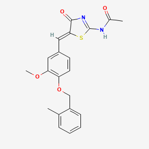 molecular formula C21H20N2O4S B11652007 N-[(2E,5Z)-5-{3-methoxy-4-[(2-methylbenzyl)oxy]benzylidene}-4-oxo-1,3-thiazolidin-2-ylidene]acetamide 