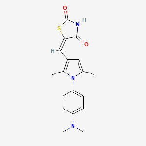 molecular formula C18H19N3O2S B11652170 (5E)-5-({1-[4-(dimethylamino)phenyl]-2,5-dimethyl-1H-pyrrol-3-yl}methylidene)-1,3-thiazolidine-2,4-dione 