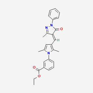 ethyl 3-{2,5-dimethyl-3-[(E)-(3-methyl-5-oxo-1-phenyl-1,5-dihydro-4H-pyrazol-4-ylidene)methyl]-1H-pyrrol-1-yl}benzoate