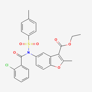 molecular formula C26H22ClNO6S B11652192 Ethyl 5-{[(2-chlorophenyl)carbonyl][(4-methylphenyl)sulfonyl]amino}-2-methyl-1-benzofuran-3-carboxylate 