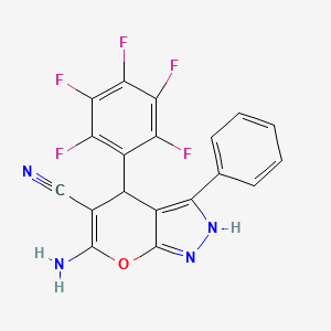 molecular formula C19H9F5N4O B11652209 6-Amino-4-(pentafluorophenyl)-3-phenyl-1,4-dihydropyrano[2,3-c]pyrazole-5-carbonitrile 