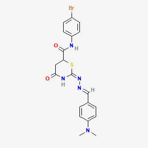 N-(4-bromophenyl)-2-[(2E)-2-[[4-(dimethylamino)phenyl]methylidene]hydrazinyl]-4-oxo-5,6-dihydro-1,3-thiazine-6-carboxamide