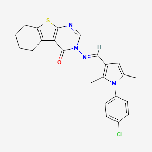 molecular formula C23H21ClN4OS B11652298 3-({(E)-[1-(4-chlorophenyl)-2,5-dimethyl-1H-pyrrol-3-yl]methylidene}amino)-5,6,7,8-tetrahydro[1]benzothieno[2,3-d]pyrimidin-4(3H)-one 