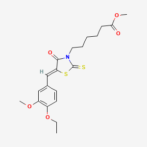 molecular formula C20H25NO5S2 B11652300 methyl 6-[(5Z)-5-(4-ethoxy-3-methoxybenzylidene)-4-oxo-2-thioxo-1,3-thiazolidin-3-yl]hexanoate 