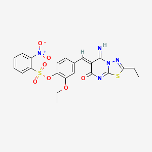 molecular formula C22H19N5O7S2 B11652329 2-ethoxy-4-[(Z)-(2-ethyl-5-imino-7-oxo-5H-[1,3,4]thiadiazolo[3,2-a]pyrimidin-6(7H)-ylidene)methyl]phenyl 2-nitrobenzenesulfonate 