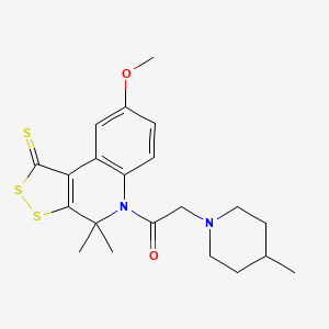 molecular formula C21H26N2O2S3 B11652350 8-methoxy-4,4-dimethyl-5-[(4-methylpiperidin-1-yl)acetyl]-4,5-dihydro-1H-[1,2]dithiolo[3,4-c]quinoline-1-thione 