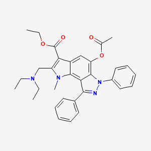 molecular formula C32H34N4O4 B11652370 Ethyl 5-(acetyloxy)-2-[(diethylamino)methyl]-1-methyl-6,8-diphenyl-1,6-dihydropyrrolo[2,3-e]indazole-3-carboxylate 