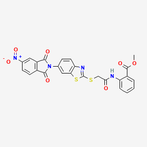 molecular formula C25H16N4O7S2 B11652401 methyl 2-[({[6-(5-nitro-1,3-dioxo-1,3-dihydro-2H-isoindol-2-yl)-1,3-benzothiazol-2-yl]sulfanyl}acetyl)amino]benzoate 