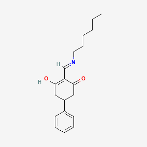 molecular formula C19H25NO2 B11652447 2-[(Hexylamino)methylidene]-5-phenylcyclohexane-1,3-dione 