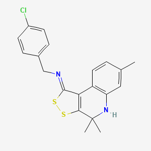 molecular formula C20H19ClN2S2 B11652464 1-(4-chlorophenyl)-N-[(1Z)-4,4,7-trimethyl-4,5-dihydro-1H-[1,2]dithiolo[3,4-c]quinolin-1-ylidene]methanamine 